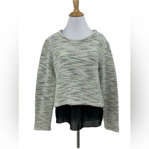 Barneys New York Marled Sweater Womens M Medium Chiffon Trim Popcorn Pullover